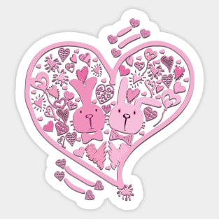 Two Cute Bunnies in Love 3D Sticker